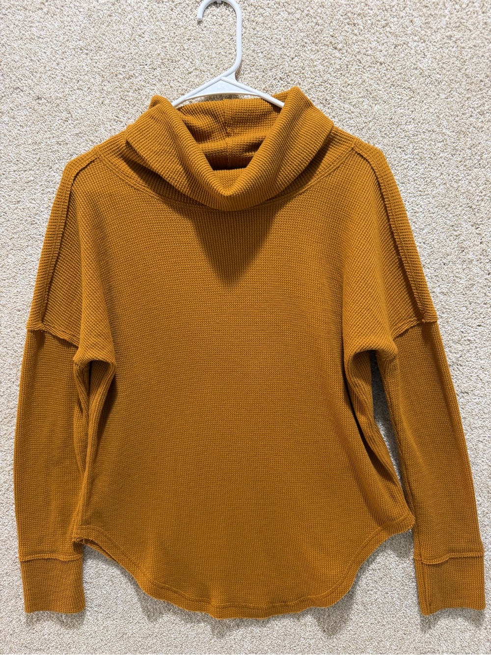 Maeve mustard waffle knit long sleeved top cozy thermal style xs fall layering